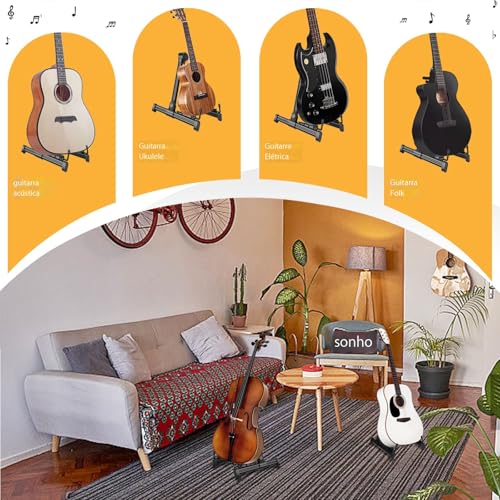 VEDO Suporte dobrável para múltiplos instrumentos – Dobrável para guitarras elétricas, guitarras acústicas, ukuleles, violinos e banjos – Portátil e leve