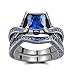 Caperci Black Sterling Silver 925 Princess-Cut Created Blue Sapphire Solitaire Wedding Engagement Ring Set
