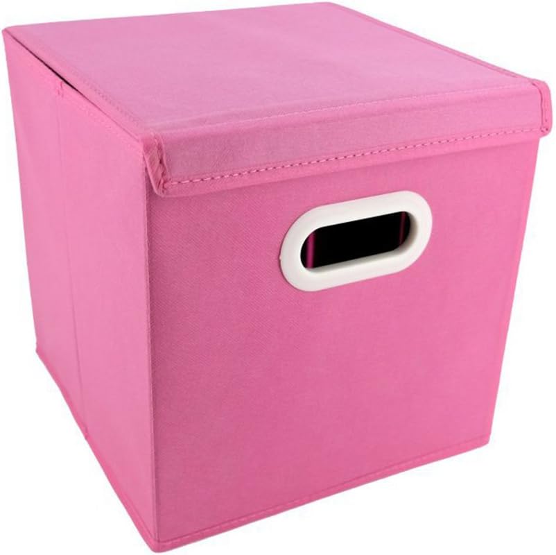 Xintinghzp Non-Woven Foldable Storage Box Cube Basket Bin With Lid, 1 Pack,11"x11"x11" (pink)
