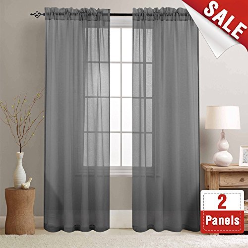 Galleon Charcoal Grey Sheer Curtain Panels For Living Room 84