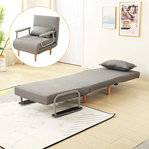 windaze Folding Sofa Bed Portable Sleeper Chaise Lounges with Detachable Armrest and Memory Foam Mattress,Leisure Recliner Lounge Couch for Guest(Grey)