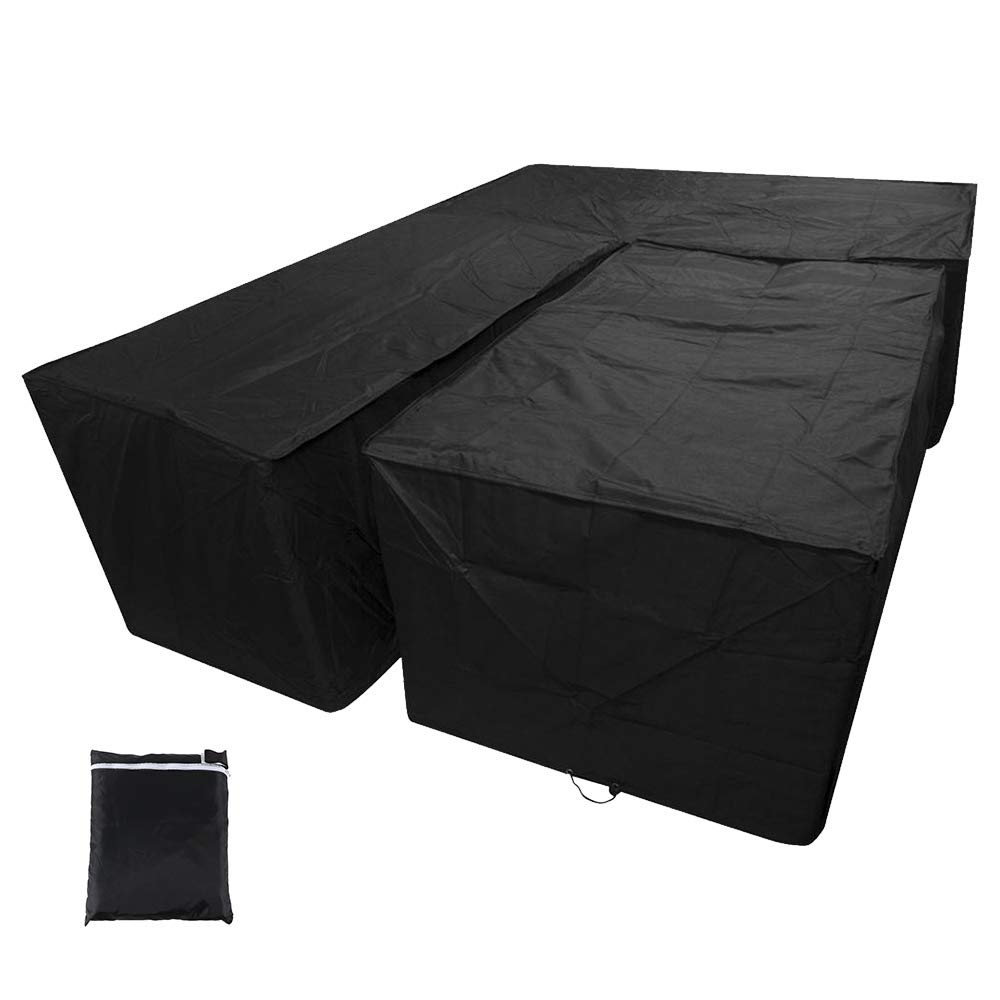 JTWEB New_Soul L Shaped Cover Patio Sofa Furniture Couch Cover 210D Waterproof Dustproof Polyester Garden Corner Sofa Couch Protector Cover with Storage Bag Black 215x215x87CM&155x95x68CM
