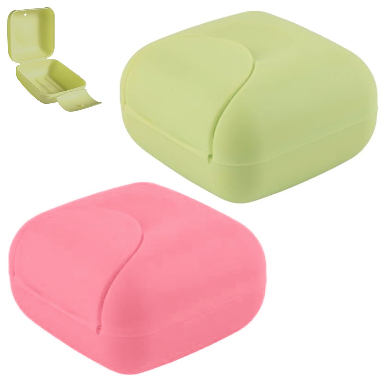 2 Pcs Travel Soap Box Small Size Square Sealed Portable Soap Dish Candy Color Soap Case Container With Lid for Home Outdoor Gym Camping Hiking (Pink+Green)