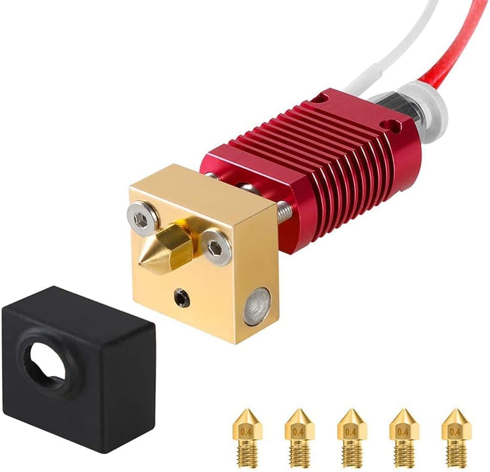 MMOBIEL Hotend Kit - Assembled MK8 3D Printer Extruder Compatible with Creality CR Series/Ender Series - Hot End Kit Incl. 6 Pcs 0.4mm Nozzles / 4 Pcs Silicone Socks and 4 Pcs 3ft Long Cables - 12V