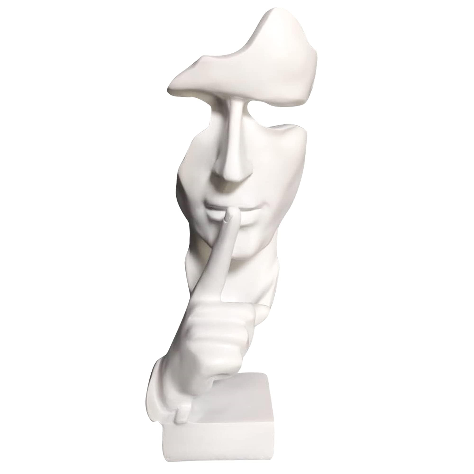 Silence Is Golden Thinker Statue - 28cm Modern And Creative Abstract Sculpture Of Keep Silent Man Statue Figurine For Home Living Room Office Desk Decor (White)