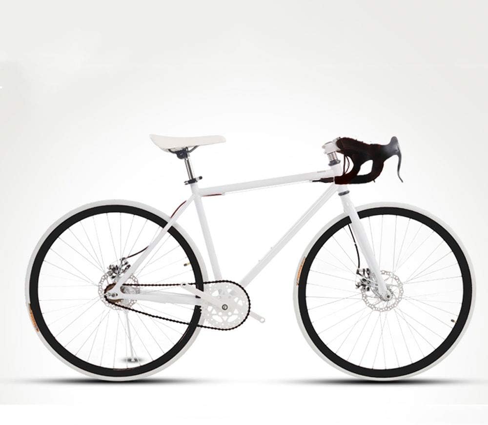 LRHD Road Bike for Men and Women,Simple Bicycle, Adult Women's Bicycle, Student Men's Double Disc Brake Sports Car, 26/24 Inch Two, Pneumatic Racing(White,Black)