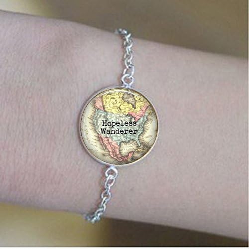 qws Map Bracelets - Hopeless Wanderer - Vintage Map North America, Africa, Europe, Australia, Southeast Asia, South America, Caribbean