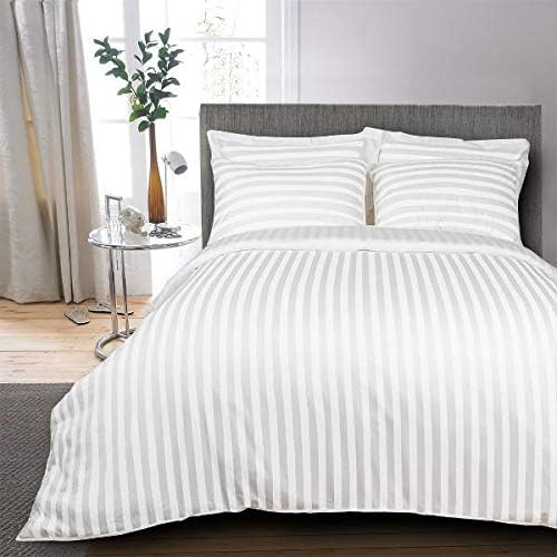 AVI Super Classic 250 TC Stripes Cotton Bed Sheet, White (100 * 108in)