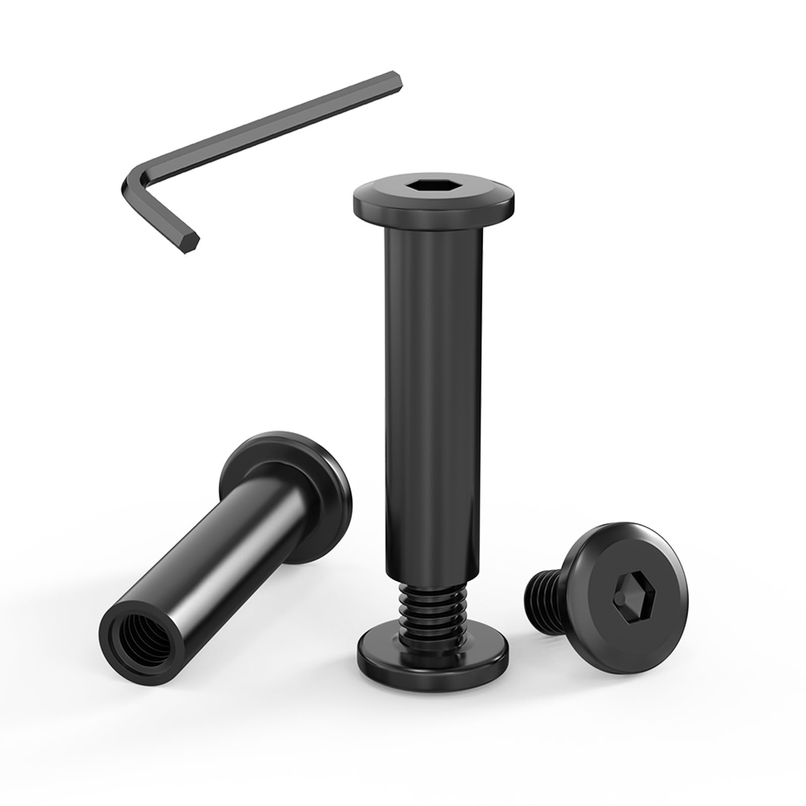 ORTAVA 20pc Furniture Connecting Screws, M6x30, Cabinet Connectors, Stainless Steel A2 V2A, Black Oxide, Allen Keys