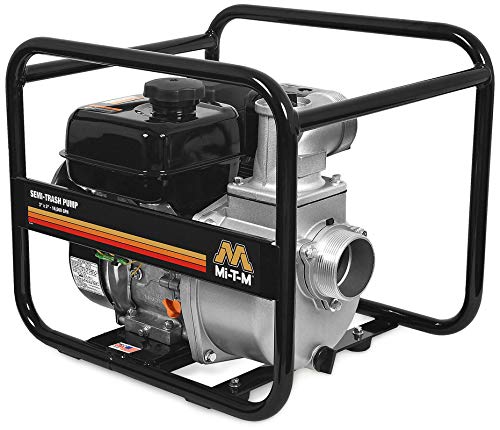 Mi-T-M WTP-S03-2MGM Semi Trash Pump, 212cc OHV Engine, Steel, 104' Maximum Head, 45 PSI, 28' Suction Lift, Black