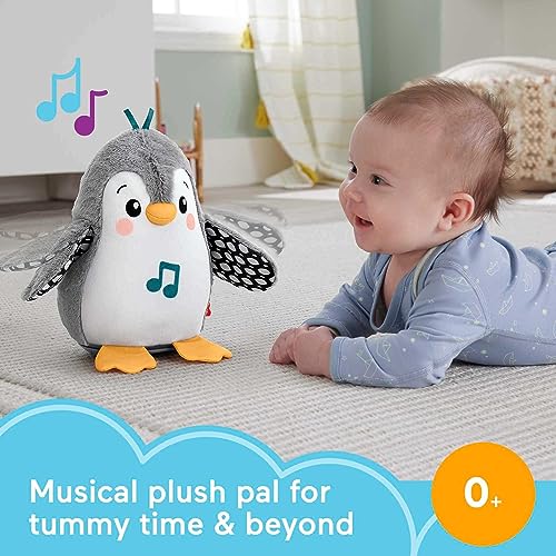 FisherPrice Baby Plush Baby Toy Flap & Wobble Penguin with Music and