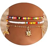 Bolinailo Gold Shell Charms Anklets Set for Women Boho bead Dainty Adjustable ankle bracelets for women waterproof Summer beach Pearl 18k Gold Anklet jewelry for women Gift