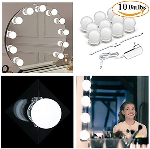 Makeup Mirror LED Light Bulbs Kit Vanity Glass Mirror Light Hollywood Super Star Style for Dressing Table Dimmable, 10 Bulbs White