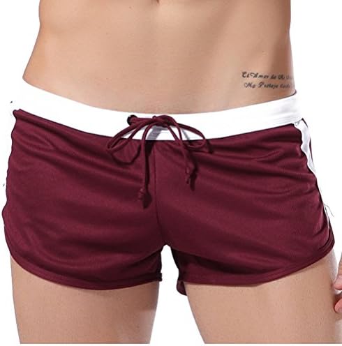 Ruideng Men's Mesh Swimwear Swim Trunks Boxer Brief Bikini Shorts Swimsuit Home Arrow Pants (US M /Asian Tag L(Waist:84-90CM/33-35"), Coffee)
