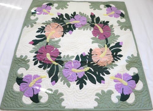 Hawaiian Quilt, Wall Hanging, Baby Crib Blanket, 100% Hand Quilted and 100% Hand Appliqued 42"x42"