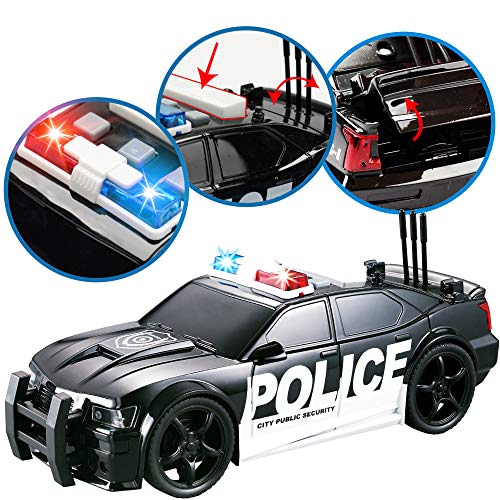 Friction Powered Push and Go Truck Toy - Action City Vehicle Play Set Police Car, Garbage Truck, Construction & Emergency Helicopter Toys for Kids, Boys Ages 2 3 4 5 + Push & Pull w/ Lights & Sounds - Thumbnail 2