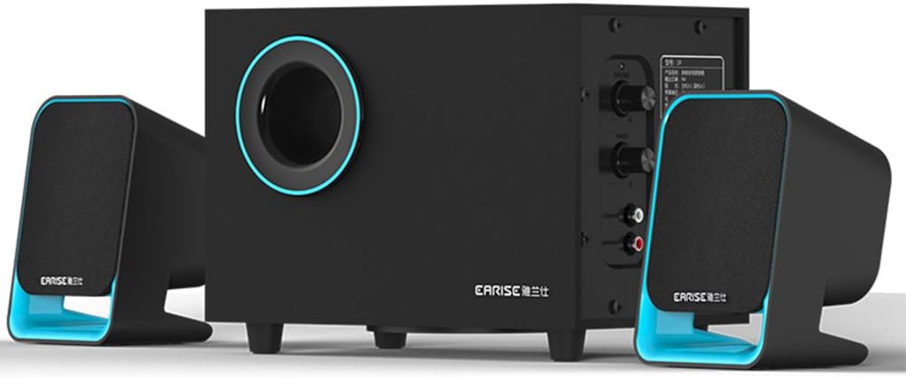 EARISE Q9 USB Powered Wood 2.1 Stereo Computer Speakers with Subwoofer Blue