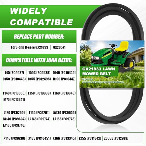 Upgraded GX21833 Deck Drive Belt Replacement Compatible with John Deere L120 L130 145 D140 LA145 LA130 D150 D160 LA165 LA155 X165 48-Inch Deck GX20571 Fit Stens 265-238