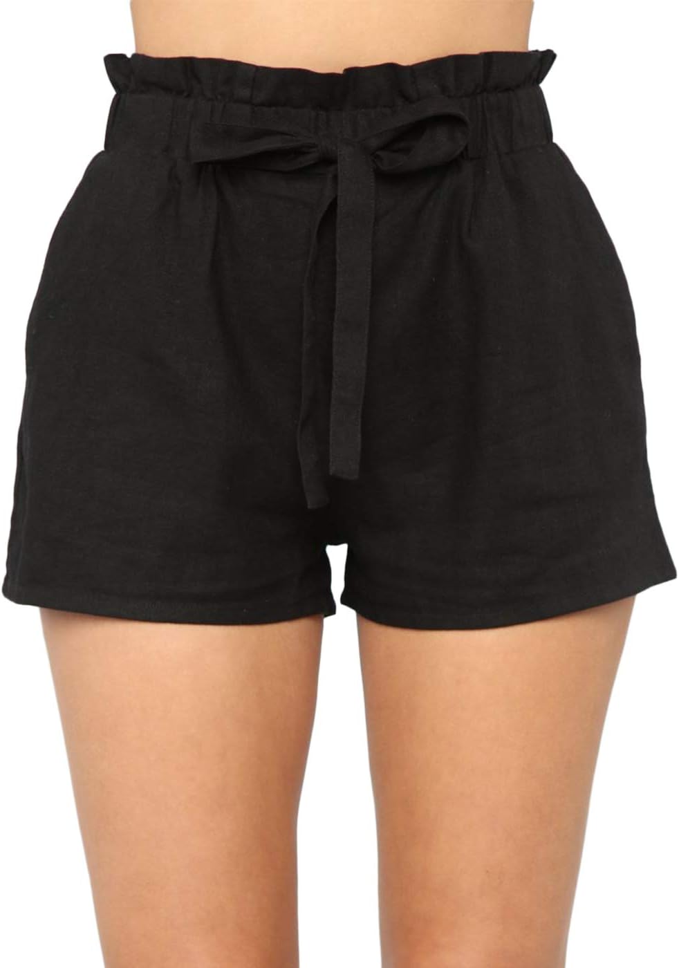 Yissang Women's Casual Loose Paper Bag Waist Shorts with Bow Tie Belt Pockets