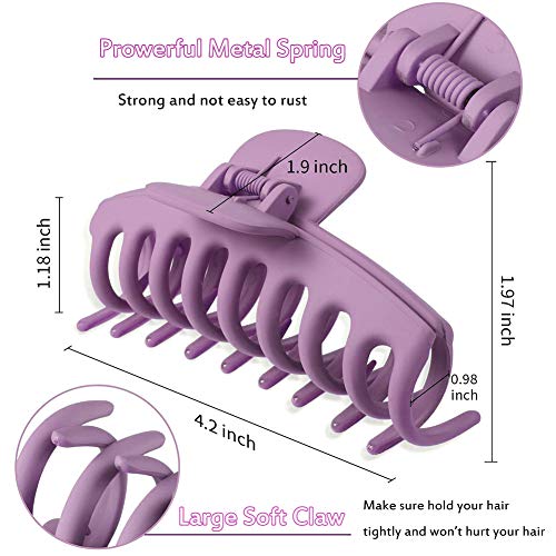 6Pcs 4 Inch Matte Plastic Hair Claw Clips,Large Nonslip Hair Claw Clips Strong Hold Thick Hair for Women and Grils(6 Color Available)