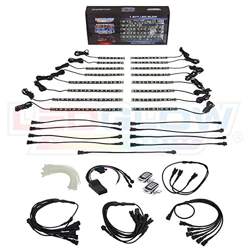 LEDGlow 16pc Advanced Million Color LED Flexible Motorcycle Lighting Strip Kit - Bluetooth-Connected Smartphone App - 156 LEDs - Waterproof Control Box - Dual Zone Control - 2 Wireless Remotes