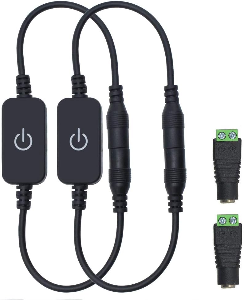2 Pack Mini LED Touch Dimmer Switch, DC 12V 2A with DC Female Barrel Connector to Screw Adapter for Single Color 3528 5050 LED Strip Light: Industrial & Scientific
