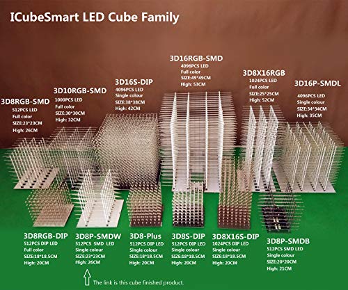 iCubeSmart 3D8P Led Cube Light DIY Kit with Animation Editing Tool 8x8x8 Electronic Toy for Kids and Teenagers Study Design Lesson Kits Chip LED (Finished KIT)
