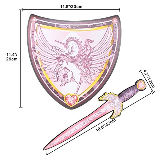 rainbow yuango 8PCS 17" Assorted EVA Foam Swords and Shields Playset Warrior Weapons Toy Pretend Play Set for Girls Including Unicorn Design, Pirate, Viking, Dragon, Warrior