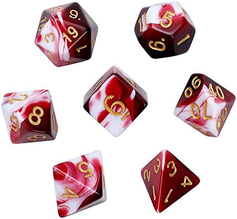 Polyhedral Dice, Transparent Red and White Gem DND Dice Set-7Pieces for RPG MTG Table Games Dice with Velvet Dice Bag