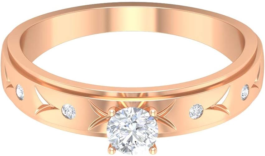 Amazon Hi Si 1 4カラットラウンド型ダイヤモンドリングソリティア婚約指輪アンティーク結婚指輪重ね付け可能バンドサイドストーン アニバーサリーリング 14k ローズゴールド Size 10 リング 通販