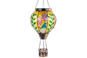 YELENEW Hot Air Balloon Solar Lantern Garden Gnome Hanging Solar Lights with Flickering Flame Solar Lanterns Outdoor Decor for Yard Patio Mother’s Day Birthday Gift