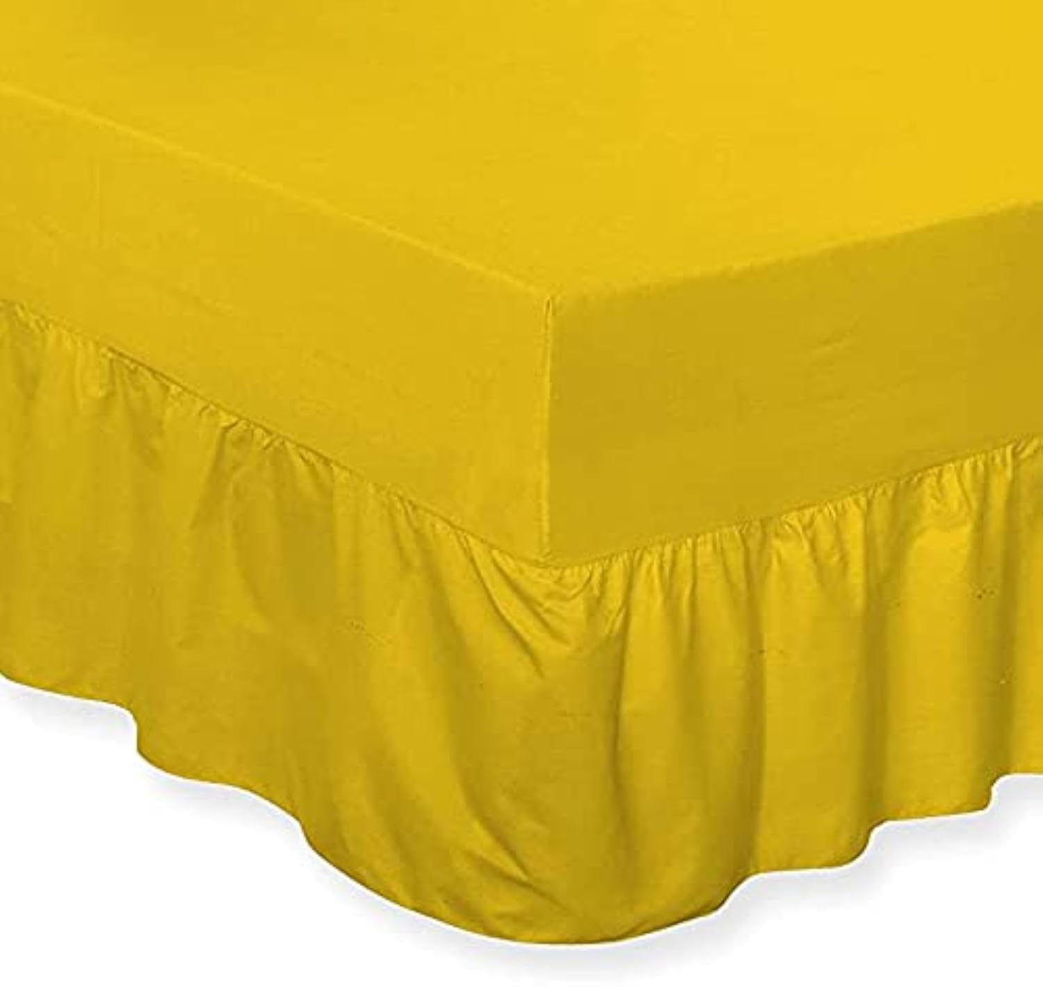 DTEX HOMES Luxury Polycotton Extra Deep Frilled Valance Fitted Sheets, Double - Mustard