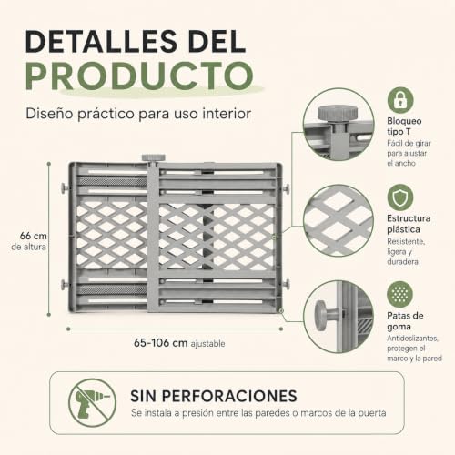IJHFNL Puerta para Perro Plegable 65-106cm，Puertas para Perros Interior，Material Grueso, Ajustable, no Requiere perforación, Adecuado para Chihuahuas, Schnauzers Miniatura y carlinos. (Gris)