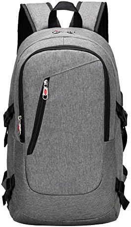 Luckiplus Polyester Laptop Business Backpack Waterproof Multifunctional Lightweight School Travel Bag with USB Charging Port (Grey)