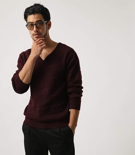 Amazon アズールバイマウジー セーター Men S ジャガードカモvネックプルオーバー 251bam70 005h Xs レッド メンズ Tシャツ カットソー 通販