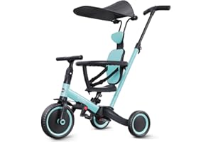 newyoo Tricycle for Toddlers 1-3, Toddler Bike, Birthday Gift & Toys for Girl & Boy, Push Trike with Handle & Canopy, 6 in 1 Baby Trike, Balance Bike, TR009, Blue