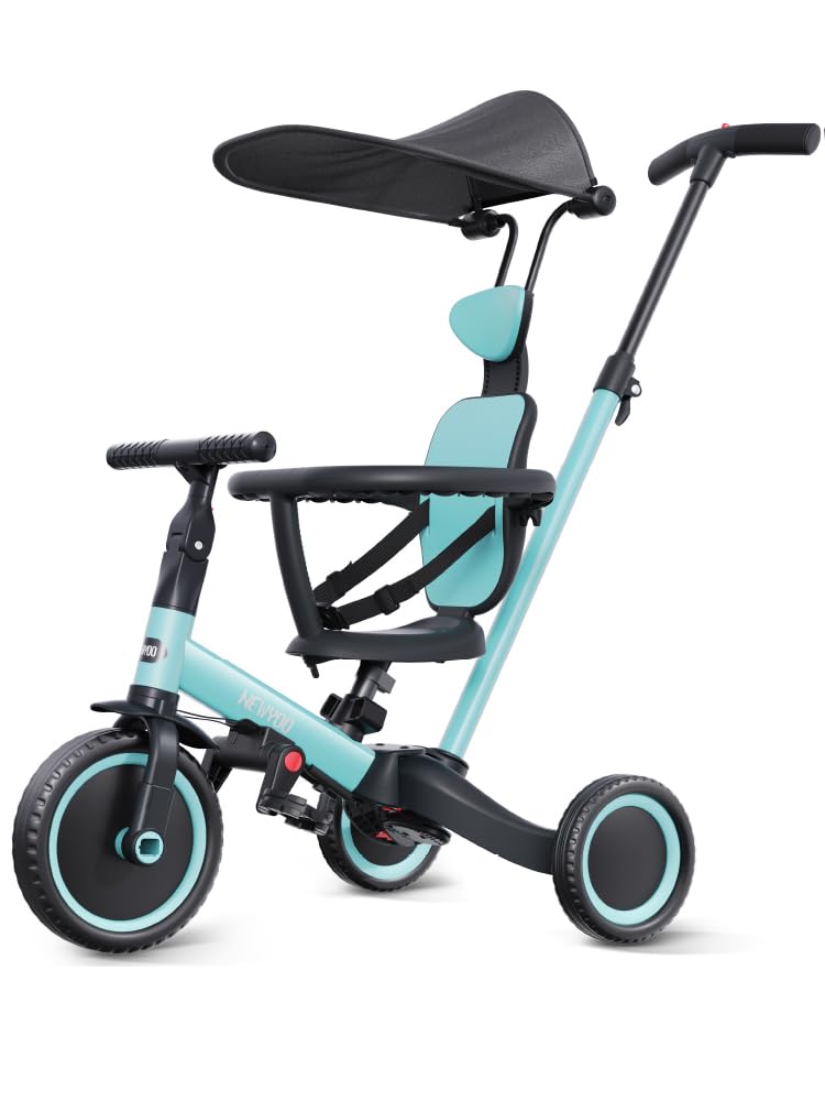 newyoo Tricycle for Toddlers 1-3, Toddler Bike, Birthday Gift and Toys for Girl and Boy, Push Trike with Handle and Canopy, 6 in 1 Baby Trike, Balance Bike, TR009, Blue