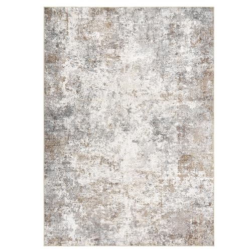 UERMEI 8x10 Area Rug Living Room Rugs - Washable Neutral Modern Abstract Soft Thin Large Rug Indoor Floor Non Slip Rug Carpet for Bedroom Under Dining Table Home Office Decor - Brown Grey