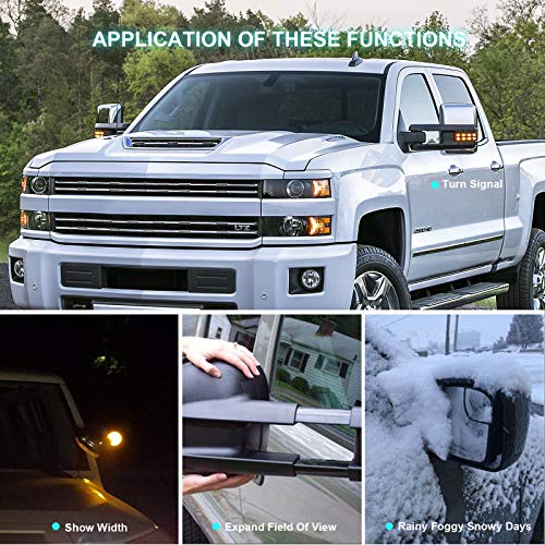 Specchietti Silverado 2014-2018 LEDKINGDOMUS Coppia Specchi Riscaldati Per Traino Chevy Silverado 1500 2014-2018 - Estendibili, Con Frecce Specchi Rimorchio Riscaldati Chevy