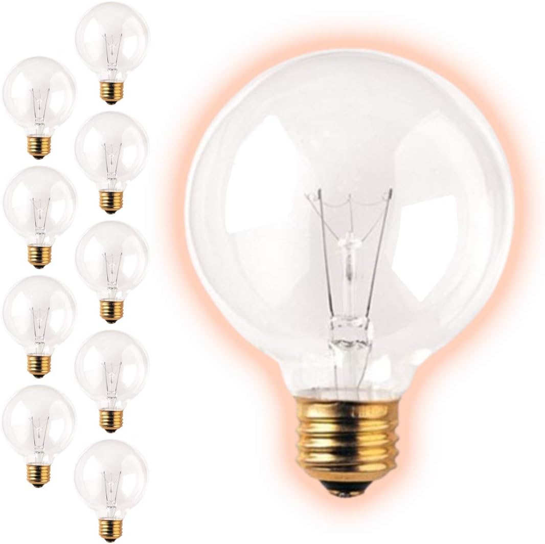 Amazon Com 40 Watt G25 Globe Light Bulbs Clear Finish Medium E26 Base 2700k Soft White Dimmable 40w 550 Lumens Ideal Vanity Light Bulbs 10 Pack By Goodbulb Home Improvement