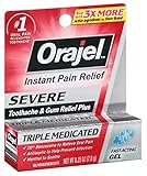 Orajel Severe Triple Medicated Instant Pain Relief 0.25 Ounce Gel (7ml) (3 Pack)