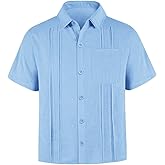 Haloumoning Boys Guayabera Short Sleeve Button Down Linen Lapel Casual Camp Beach Shirts (Previously Makkrom)