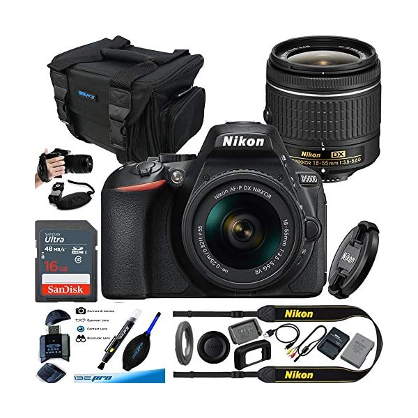 D5600 DX-Format Digital SLR mit AF-P DX NIKKOR 18-55mm f/3.5-5.6G VR Objektiv, Schwarz - Essential Accessories Bundle