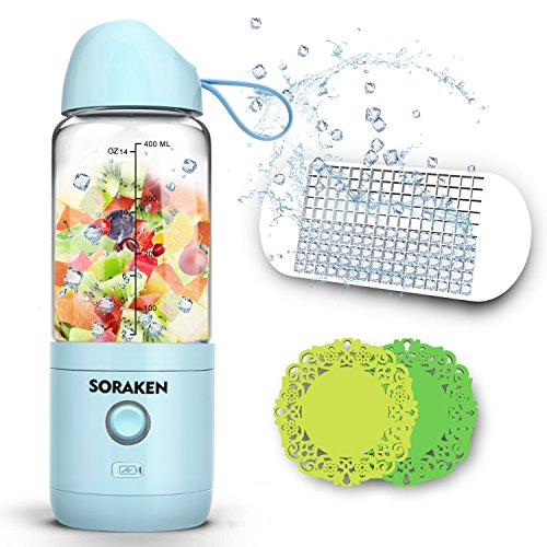 Portable Blender, Personal Blender for Single Served, Blender for Shakes and Smoothies, Small Blender USB Rechargeable Mini Blender with Ice Tray, Two Silicone Cup Mats and Recipe (FDA and BPA Free)