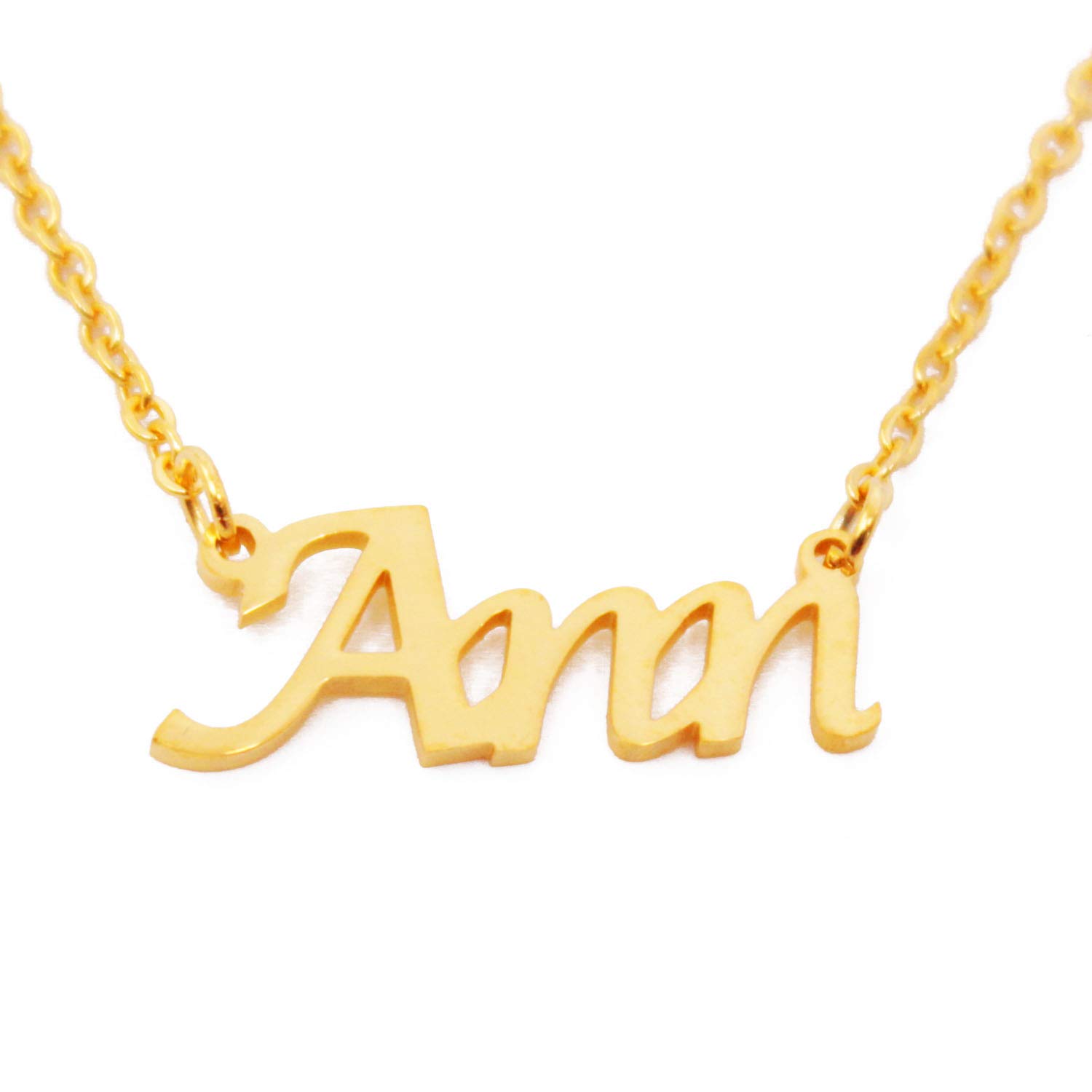 Kigu Ann Name Necklace Personalised 18ct Gold Plated, Custom Dainty Name Pendants, Jewellery for Ladies, Girlfriend, Mother, Sister, Friends Inc Bag & Box