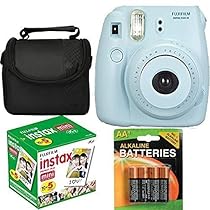 Fujifilm Instax Mini 8 Instant Film Camera (Blue) With Fujifilm Instax Mini 5 Pack Instant Film (50 Shots) + Compact Bag Case + Batteries Top Kit - International Version (No Warranty)