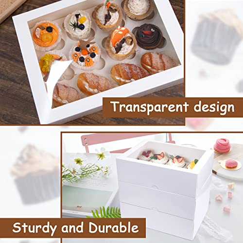 VGOODALL 6PCS White Cupcake Boxes, Cupcake Container 12 Count with Window Bakery Boxes Holding 72 Cupcakes Pastry Box for Birthday Holiday Party Bakery Supplies
