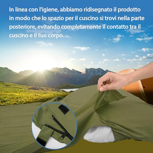 JAICOM c Sleeping Bag, Ultralight and Compact Travel Sheet, 220 x 90 cm, Cotton Sheet Sack, Ideal for Camping, Hiking, Hostel and Business Travel | Sacco Lenzuolo da Viaggio con Scomparto per Cuscino, Ideale per il campeggio, l'escursionismo, l'ostello e i viaggi di lavoro