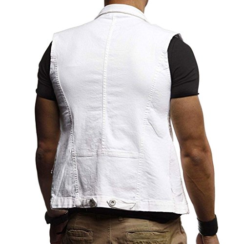 WUAI Clearance Men's Sleeveless Fashion Lapel Vintage Jeans Vest Motorcycle Jacket Waistcoat(White,US Size S = Tag M) - Thumbnail 2