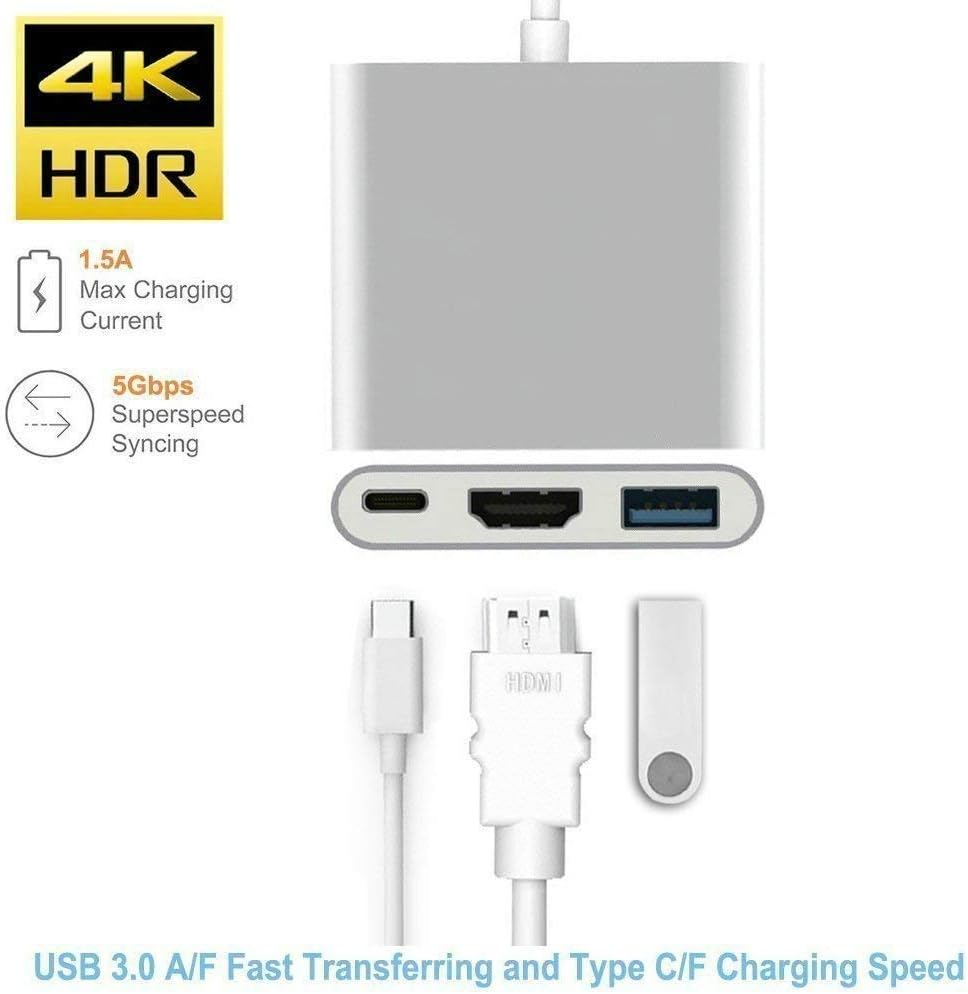 LAPKIT-IFL-3IN1 USB 3.1 Type C to HDMI/USB 3.0/Type C Female Charger Adapter for Apple MacBook Mac